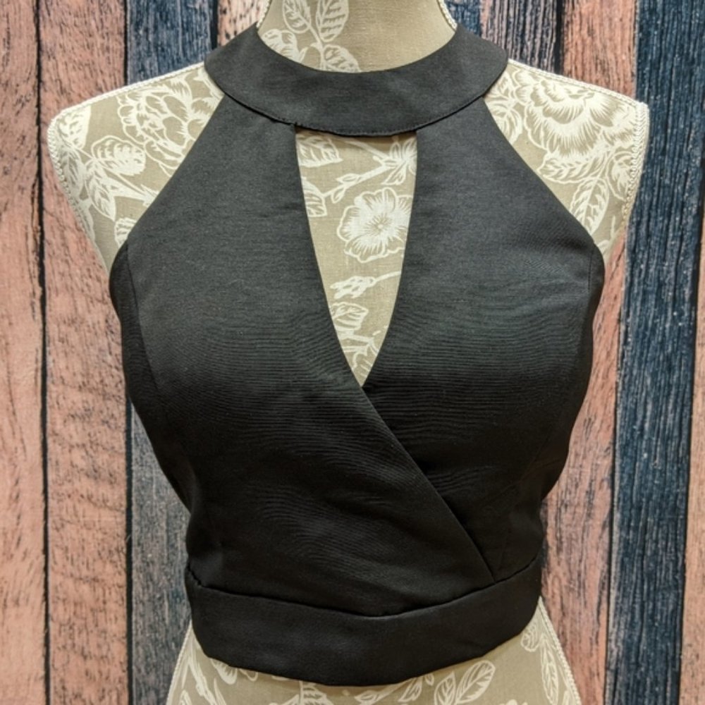 Cross Front Black Crop Formal Top